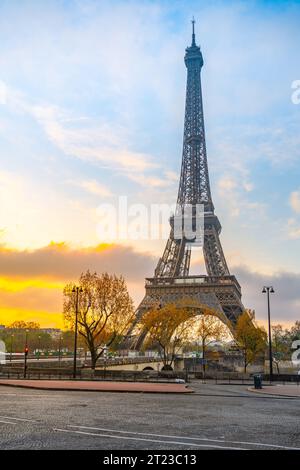 Sunrise behind the Eiffel Tower. Spring morning in Paris, France Stock Photo