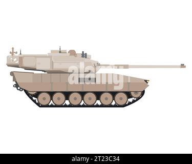Main battle tank cartoon. Armored fighting vehicle. Special combat military transport. Detailed colorful vector illustration isolated on white background. Stock Vector
