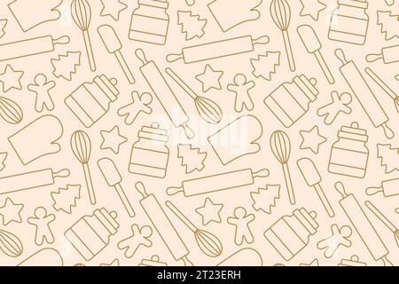 seamless christmas pattern with baking gingerbread cookies icons- vector illustration Stock Vector