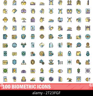 100 biometric icons set. Color line set of biometric vector icons thin line color flat on white Stock Vector