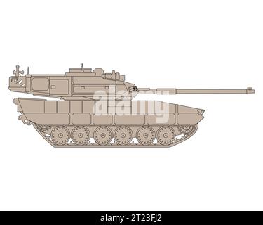 Main battle tank line cartoon. Armored fighting vehicle. Special combat military transport. Detailed colorful vector illustration isolated on white background. Stock Vector
