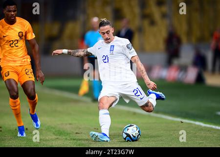 Athens, Greece. 16th Oct, 2023. ATHENS, GREECE - OCTOBER 16: Kostas Tsimikas of Greece during the UEFA EURO 2024 Qualifying Round Group B match between Greece and Netherlands at OPAP Arena on October 16, 2023 in Athens, Greece (Photo by/Orange Pictures) Credit: Orange Pics BV/Alamy Live News Stock Photo