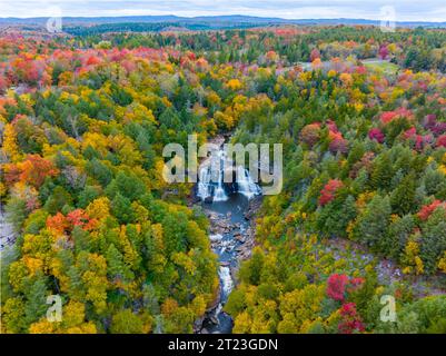 An aerial view of the scenic Blackwater Falls in West Virginia surrounded by fall foliage Stock Photo