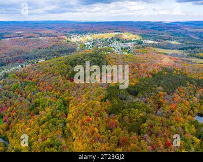 An aerial view of Thomas, West Virginia among the mountains and fall foliage Stock Photo