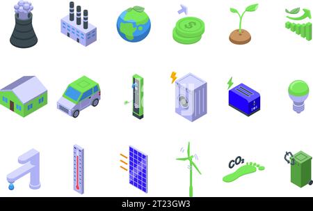 Carbon management icons set isometric vector. Business reduction. Chart people data Stock Vector