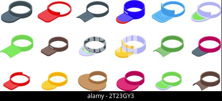 Visor cap icons set isometric vector. Sun tennis sport. Summer clothes Stock Vector