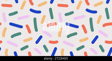 Doodle abstract background with rainbow colors confetti or sugar sprinkles. Funky seamless pattern. Multi colored festive backdrop. Pop art style Stock Vector