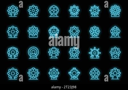 Ferris wheel icons set outline vector. Carnival play. Big wheel ride neon color on black Stock Vector
