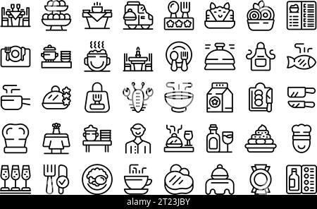 Catering business icons set outline vector. Buffet party. Food serving event Stock Vector