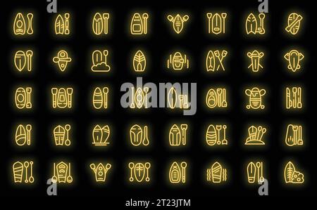 Paddle board icons set outline vector. Sup board water. Beach activity neon color on black Stock Vector
