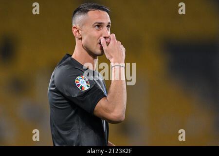 Athens, Greece. 16th Oct, 2023. ATHENS, GREECE - OCTOBER 16: Odysseas Vlachodimos during the UEFA EURO 2024 Qualifying Round Group B match between Greece and Netherlands at OPAP Arena on October 16, 2023 in Athens, Greece (Photo by/Orange Pictures) Credit: Orange Pics BV/Alamy Live News Stock Photo