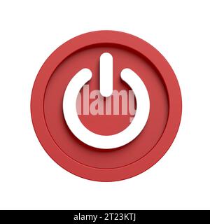 Power button icon isolated on white background. Red color. 3d illustration. Stock Photo