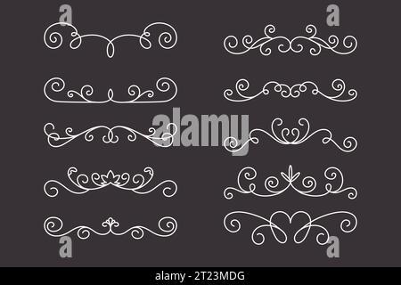 Vector Decorative Linear Dividers Set. Vintage Frame Design Elements, Filigree, Decorative Borders, Page Decorations, Dividers Isolated Stock Vector