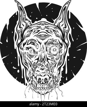 Spooky zombie canine head abstract monochrome vector illustrations for your work logo, merchandise t-shirt, stickers and label designs, poster, greeti Stock Vector