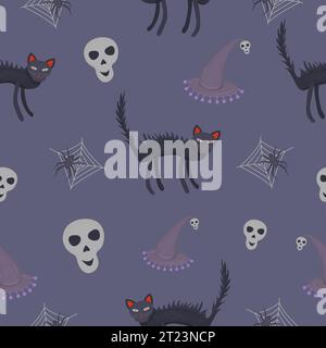 Scary and cute Halloween seamless pattern, vector illustration with blue background Stock Vector