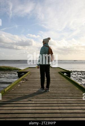 Looking out from the boardwalk at the edge of the Venice lagoon towards ...