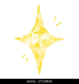 Simple four pointed yellow star with abstract triangle pattern inside, vector illustration Stock Vector