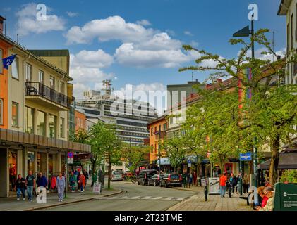 City Street in Molde with Cruise Ship Stock Photo