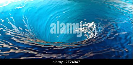 Panorama of a blue water vortex or whirlpool Stock Photo