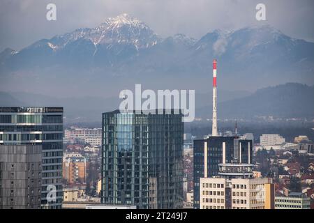 Ljubljana: pollution in the city, with coal industries and chimney. Slovenia Stock Photo