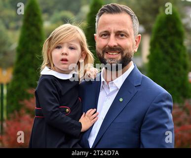 Podolany, Poland. 15th Oct, 2023. Wladyslaw Kosiniak-Kamysz (R), president of PSL and co-leader of Trzecia Droga poses with his daughter in front of the polling station. (Photo by Alex Bona/SOPA Images/Sipa USA) Credit: Sipa USA/Alamy Live News Stock Photo