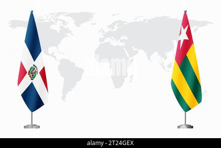 Dominican Republic and Togo flags for official meeting against background of world map. Stock Vector