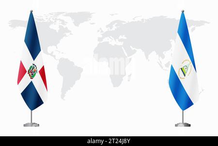 Dominican Republic and Nicaragua flags for official meeting against background of world map. Stock Vector