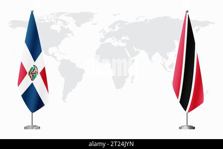 Dominican Republic and Trinidad and Tobago flags for official meeting against background of world map. Stock Vector