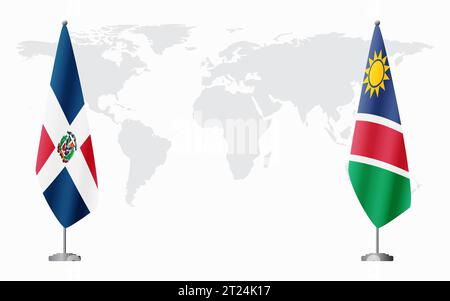 Dominican Republic and Namibia flags for official meeting against background of world map. Stock Vector