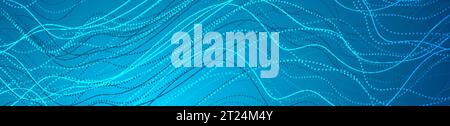 Sci-fi abstract background with dotted curved wavy lines. Technology vector banner design Stock Vector