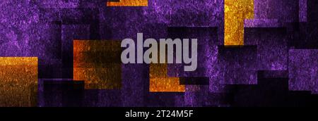 Dark purple and orange grunge squares abstract banner design. Geometric tech vector background Stock Vector