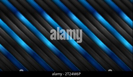 Contrast blue and black stripes geometrical abstract background. Dark glossy futuristic vector design Stock Vector