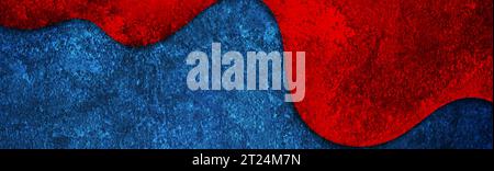 Contrast red and blue wave abstract corporate background with grunge concrete texture. Vector banner design template Stock Vector