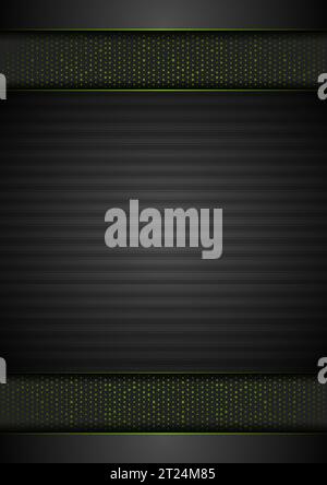 Technology abstract black striped background with green dots. Geometric vector design Stock Vector