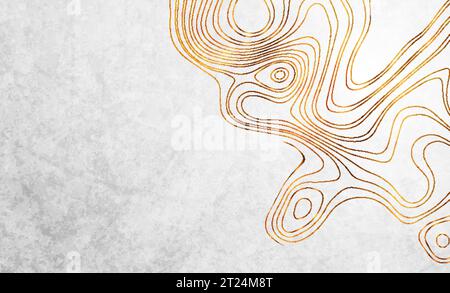 Golden liquid flowing lines on grey grunge background. Abstract wavy vector design Stock Vector