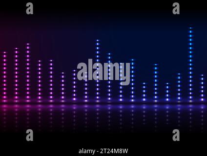 Neon sound wave equalizer abstract retro background with reflection. Futuristic vector design Stock Vector