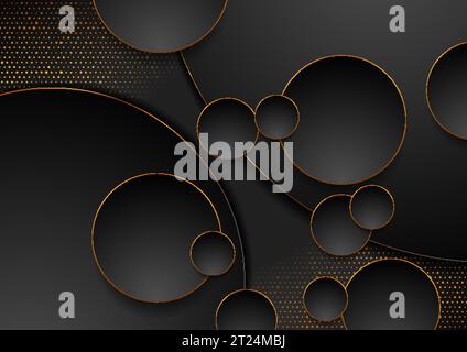 Luxury glitter geometric abstract background with black golden circles and dots. Vector illustration Stock Vector