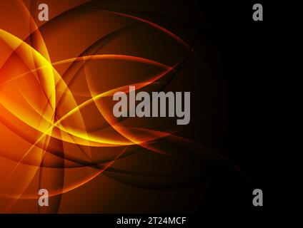 Dark orange shiny glossy flowing waves abstract background. Elegant vector design Stock Vector