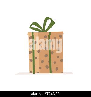 Single giftbox vector illustration. Green square present with yellow ...