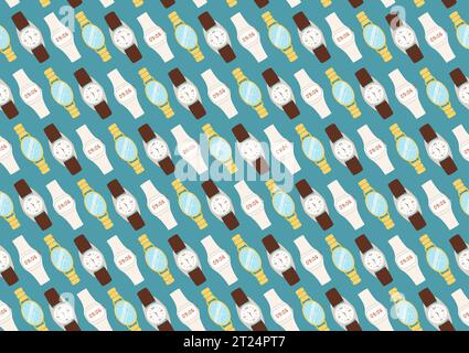 Wrist watch seamless vector pattern. Digital, metal and leather wrist watch. Simple illustration of wrist women's and men's watch vector pattern for w Stock Vector