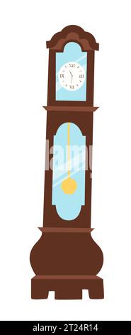 Antique grandfather clock with a pendulum vector illustration in a flat style. Icon for design and applications. Vector watch isolated on a white back Stock Vector