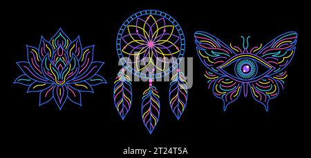 Lotus, dream catcher and all seeing eye Stock Vector