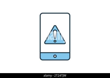 Phone error icon. phone with exclamation mark. icon related to Warning, notification. suitable for web site, app, user interfaces, printable etc. Flat Stock Vector