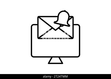 Mail notification icon. computer with bell and exclamation mark. icon related to warning, notification. suitable for app, user interfaces, etc. Line i Stock Vector