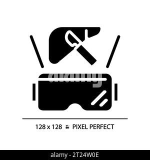 2D silhouette glyph style futuristic device and VR glasses icon Stock Vector
