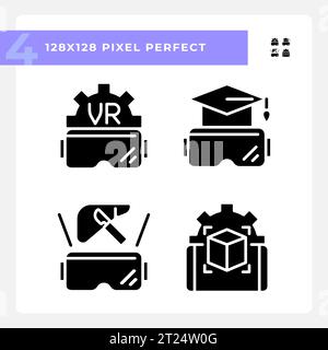 2D glyph style VR, AR and MR silhouette icons pack Stock Vector