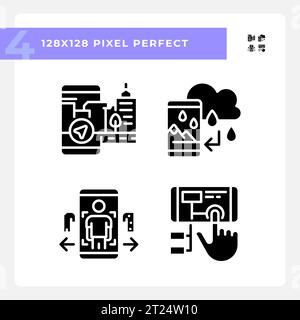 Pixel perfect glyph style VR, AR and MR silhouette icons set Stock Vector