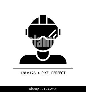 2D silhouette glyph style virtual reality simulator icon Stock Vector