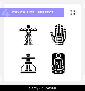 Pixel perfect glyph style simple icons set Stock Vector