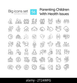 Editable black big icon set for parenting children Stock Vector